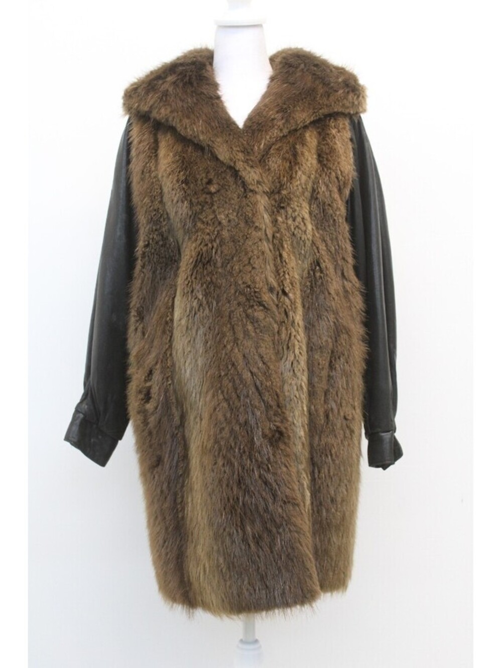 SCRAP ITEM: BROWN BEAVER FUR & LEATHER COAT JACKET WOMEN WOMAN SIZE N/A